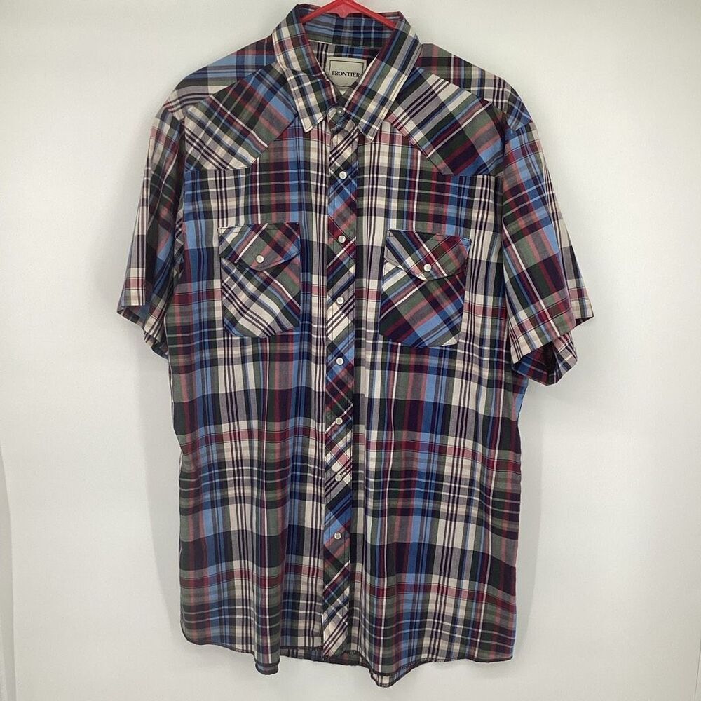 Men's‎ Frontier Pearl Snap Short Sleeved Plaid Western Shirt - Tall XLT